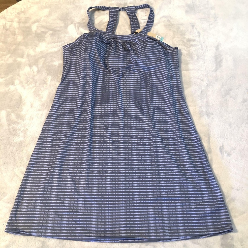 PrAna Cantine Dress Womens‎ XL Grey Blue Wicker Tank Sundress Built In Bra NWT